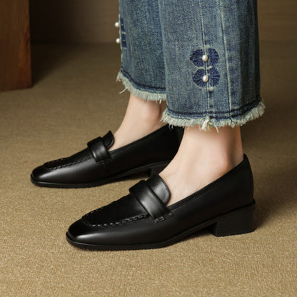 Genuine Leather Medium Heel Loafers for Women