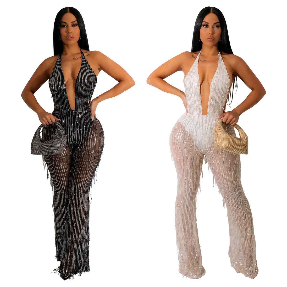 Mesh Transparent Sleeveless Long Pants Jumpsuit