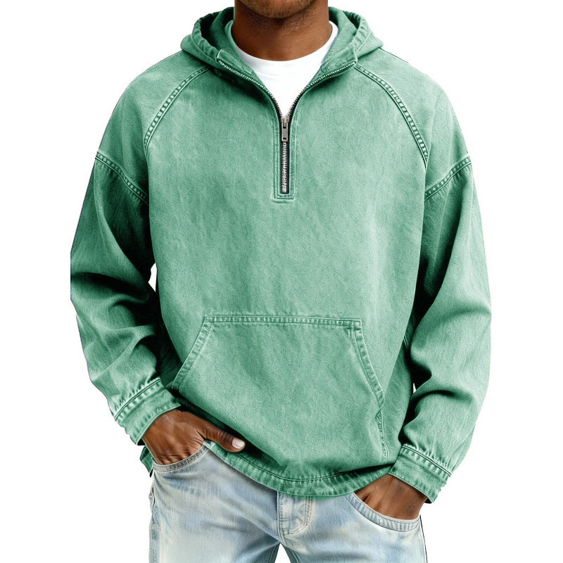 Mens Retro Half Zip Hooded Sweatshirt