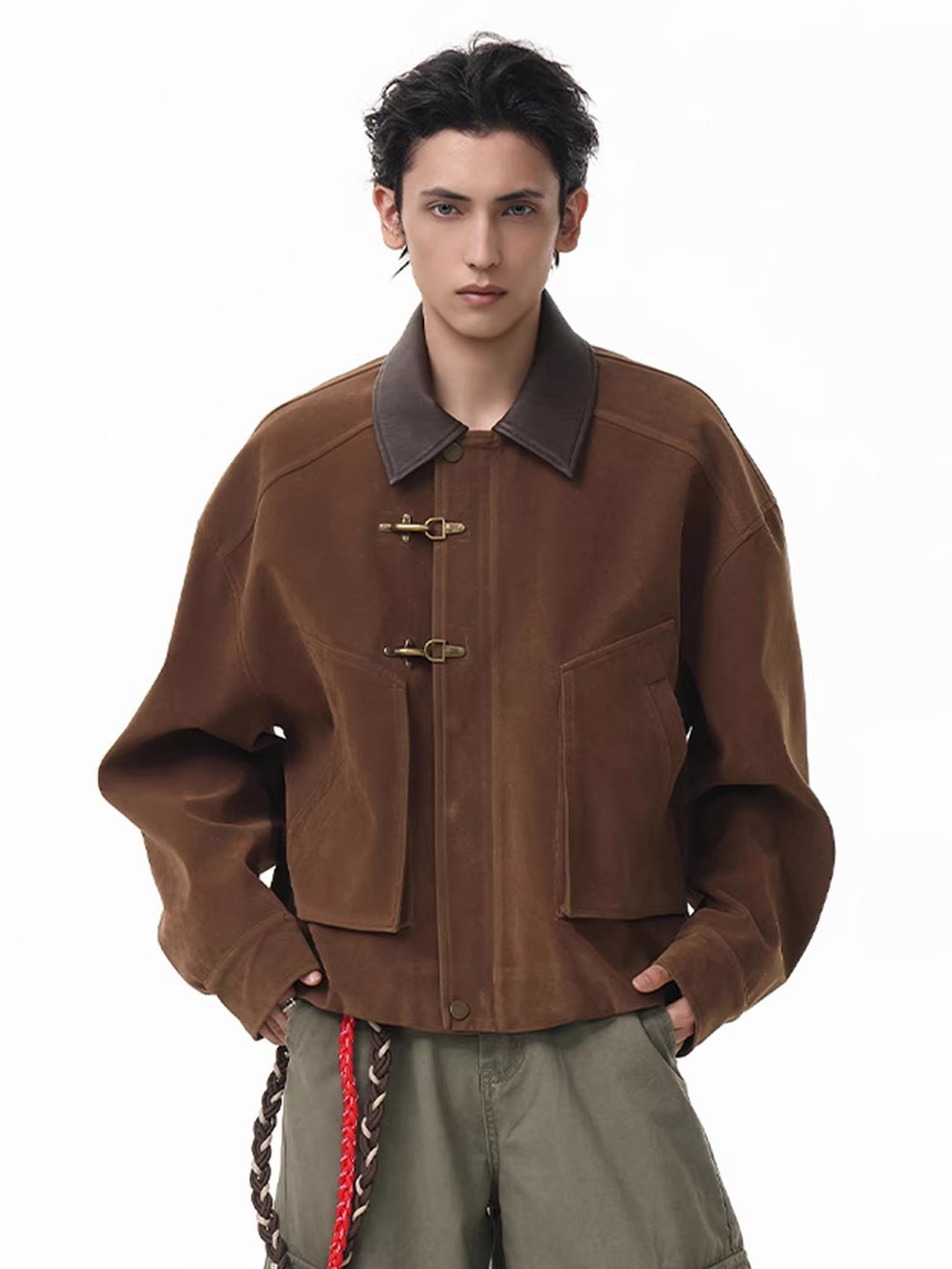 Boxy BarnStyle Jacket with Leather Collar