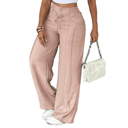 Women's Wide Leg Straight Pants Loose Casual Trousers Drawstring High Waist Multi-Pocket