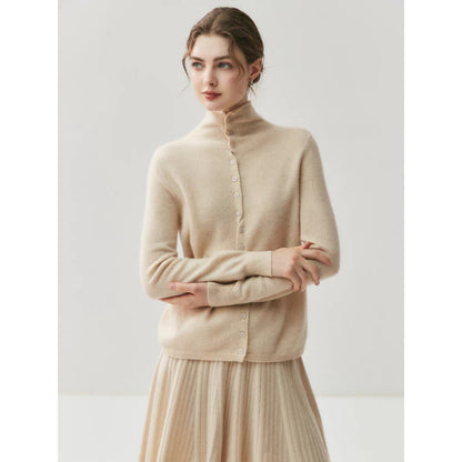 Reversible Cashmere Cardigan Women High Neck Knitted Sweater