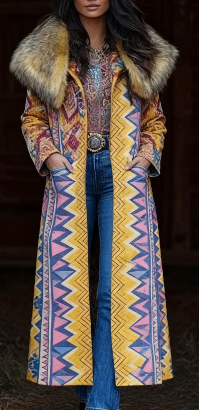 Retro Warm Printed Long Coat