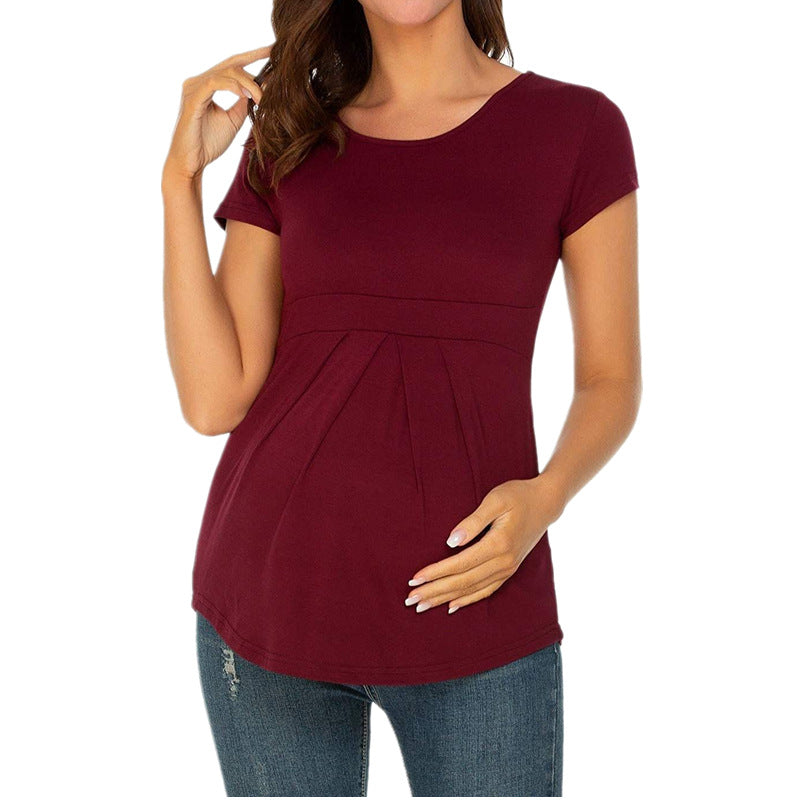 Women's Maternity Short Sleeve Ruffled Shirt