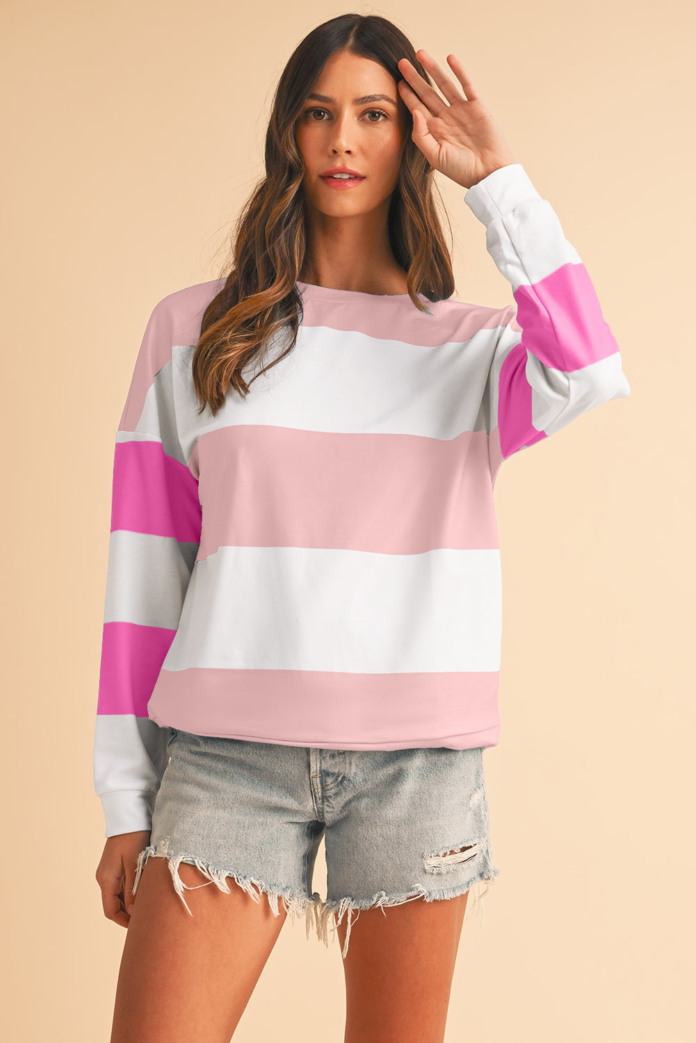 Sweatshirt met kleurblokken verlaagde schouders en lange mouwen