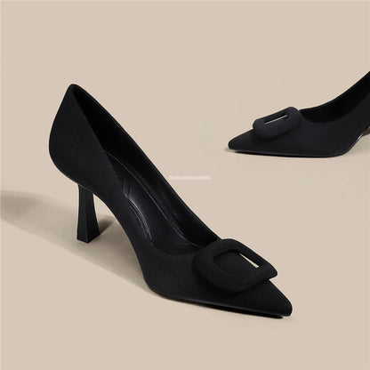 French Square Buckle Pointed Toe Stiletto Heels