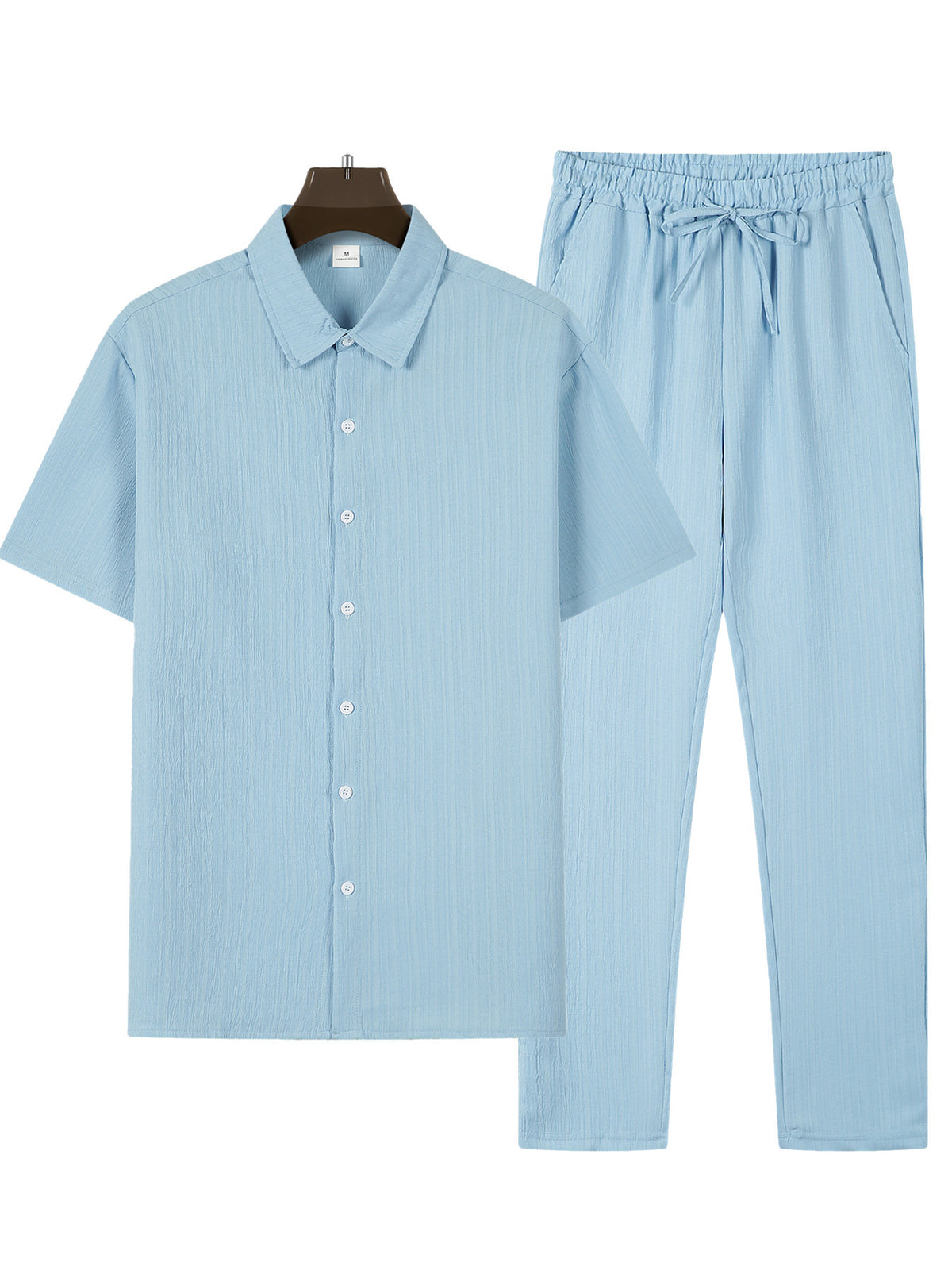 Men's Striped Short-Sleeve Shirt and Drawstring Pants Set