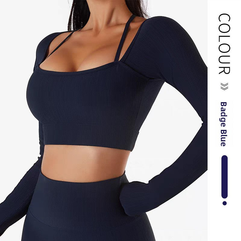 Womens Halterneck Long Sleeve Yoga Suit Tight Fitness Wear