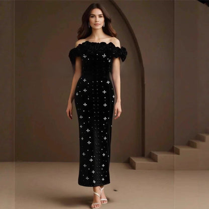 Pearl Embellished One-Shoulder Bandage Dress