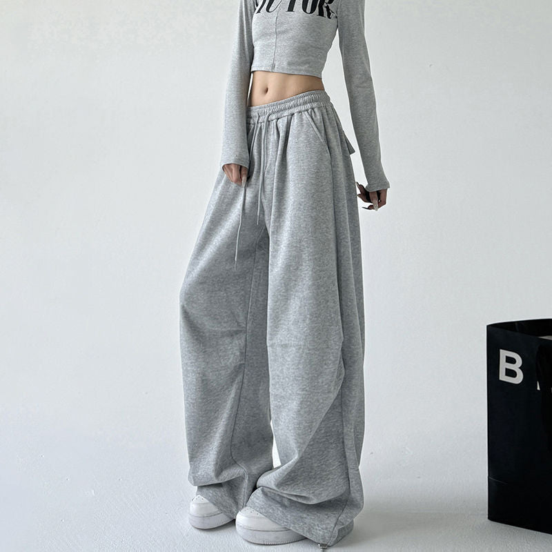 Women's Straight Loose Fleece-Lined Drawstring Casual Pants