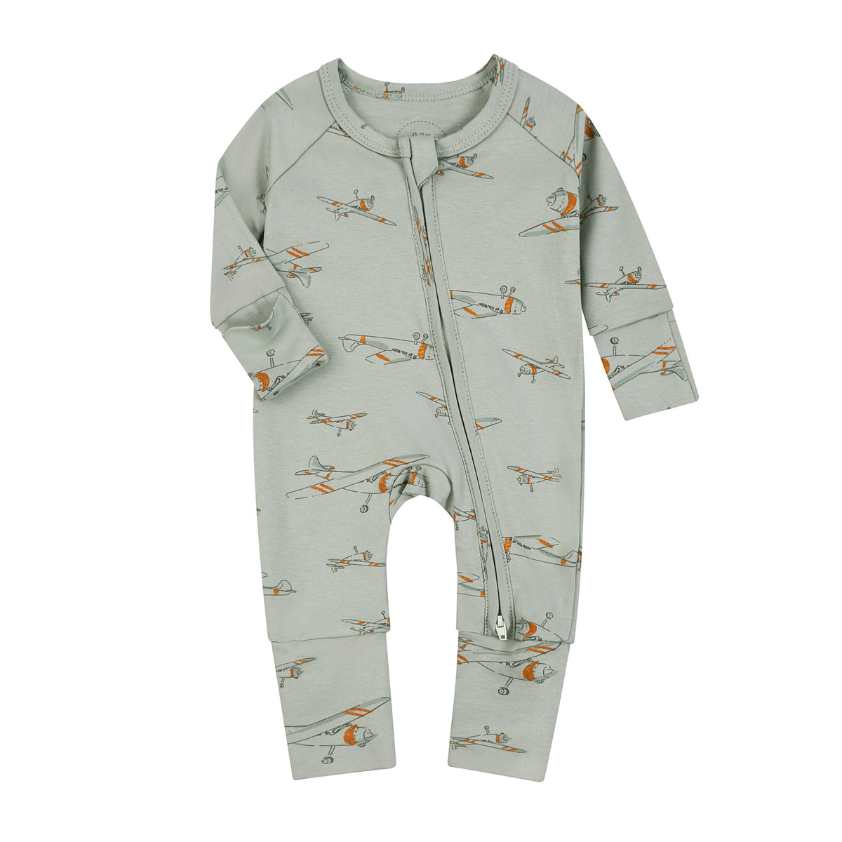 Baby Double Zipper Romper with Convertible Hand Foot Covers
