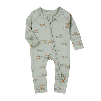 Baby Double Zipper Romper with Convertible Hand Foot Covers