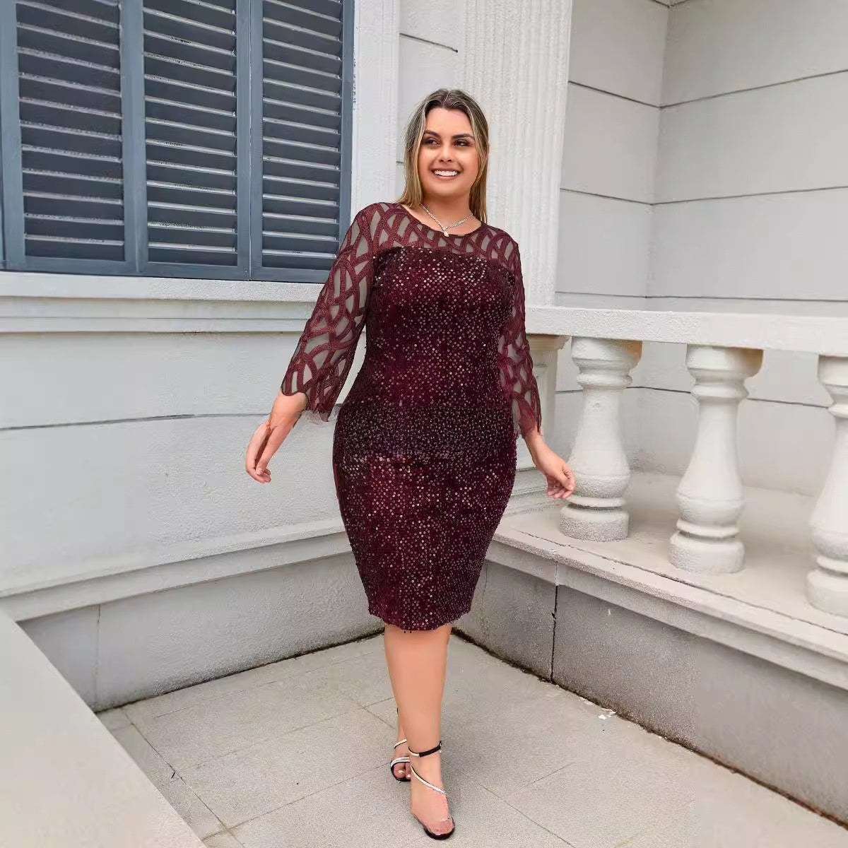 Elegant Sequins Mesh Splicing Dress