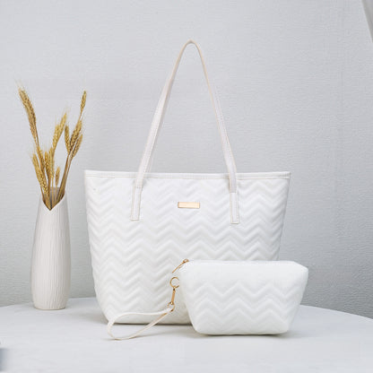 PU Embroidery Shoulder Tote Bag Set