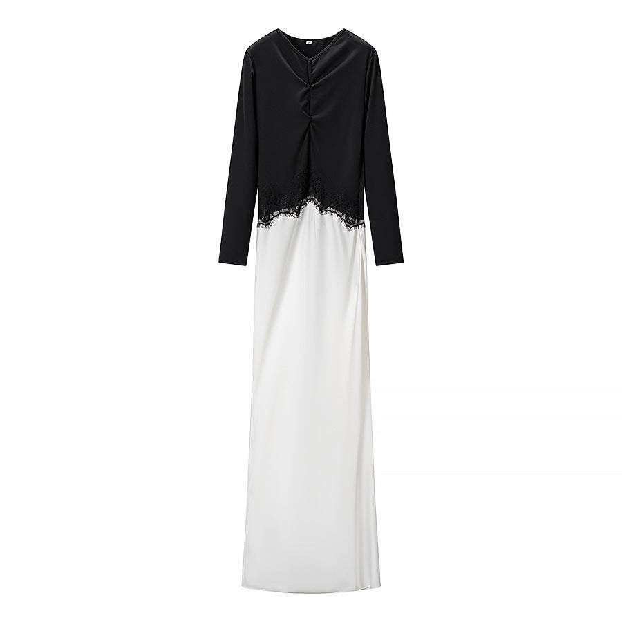 Lace embellished A-line long dress