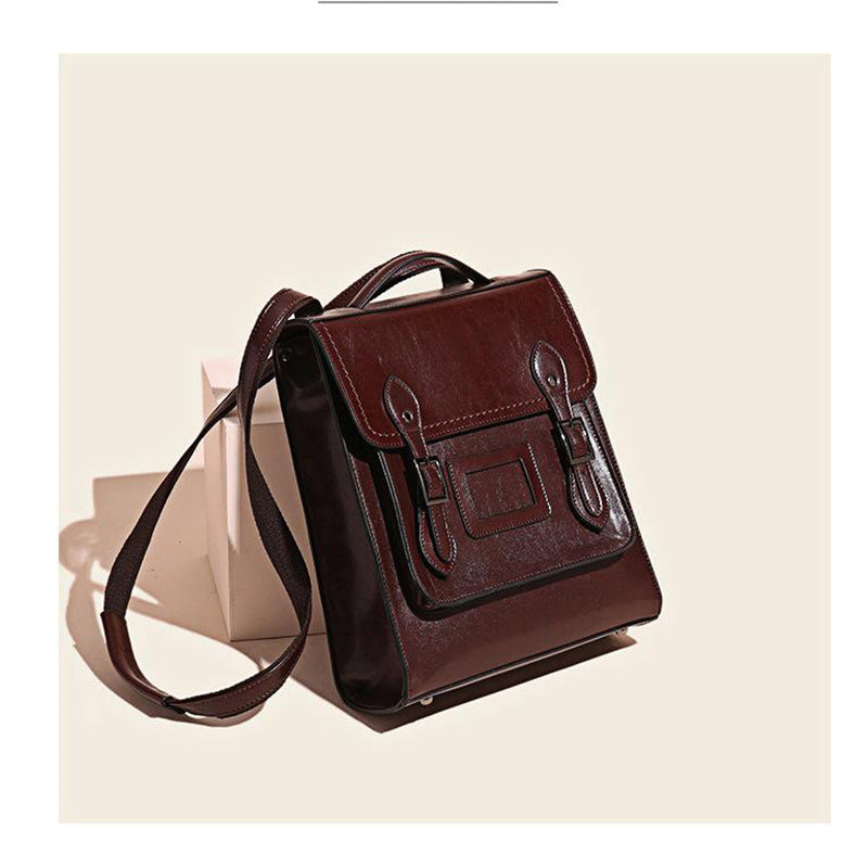 Fashion Leather Women Backpack Casual Oil Wax Cowhide Retro Schoolbag