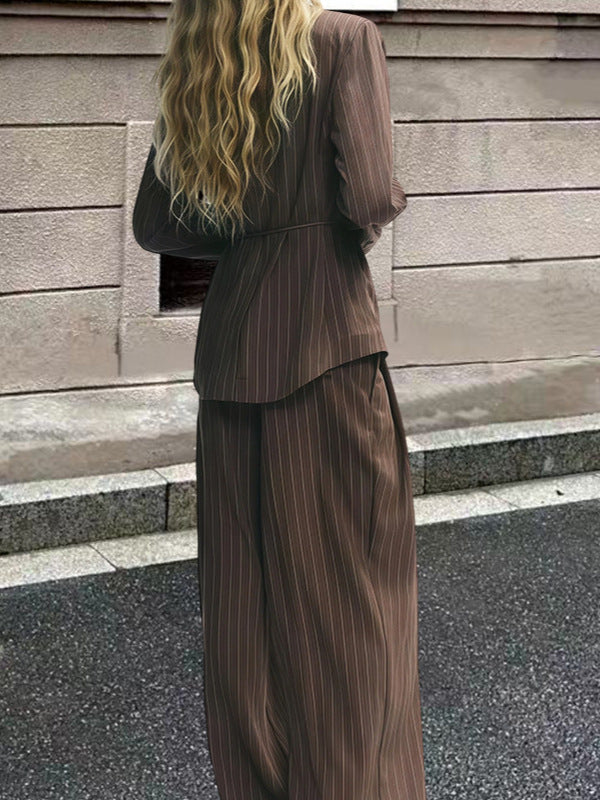 Striped Blazer and High-Waisted Pants Set