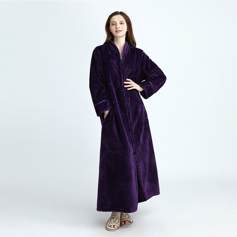 Flannel Nightdress, Bathrobe for Women, Fleece-Lined and Thickened