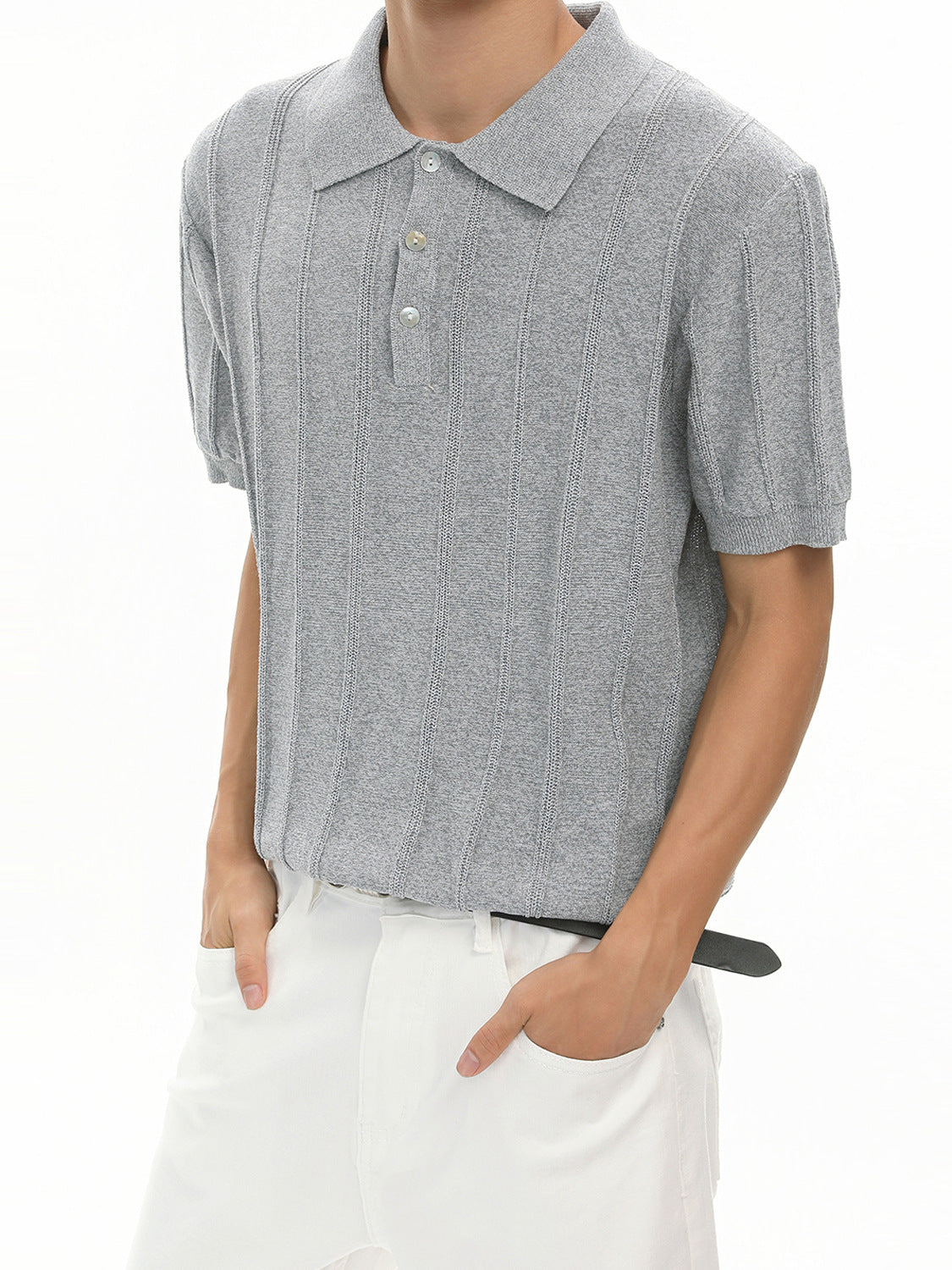 Classic Striped Knit Polo Shirt