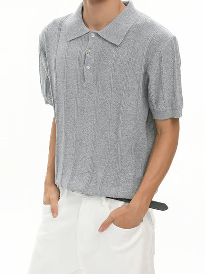 Classic Striped Knit Polo Shirt