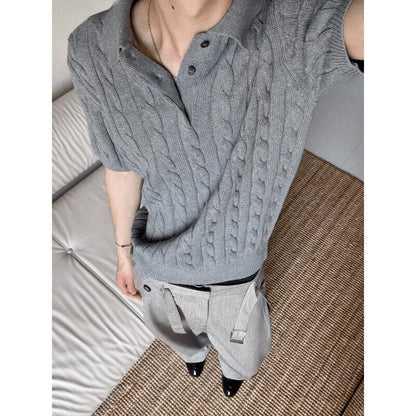 Retro Cable Knit Polo Shirt