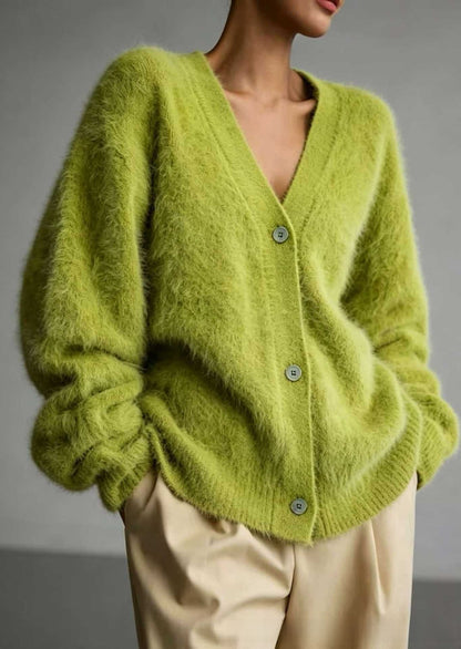 Women's Imitation Mink Fur V-Neck Long Sleeve Knit Cardigan Sweater