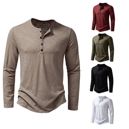 Mens Bamboo Cotton Henley Long Sleeve T-Shirt