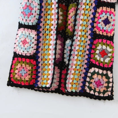 Europese oma handgemaakte geruite bohemian vest met capuchon