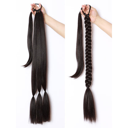 Lange gevlochten paardenstaartverlenging met elastische haarband