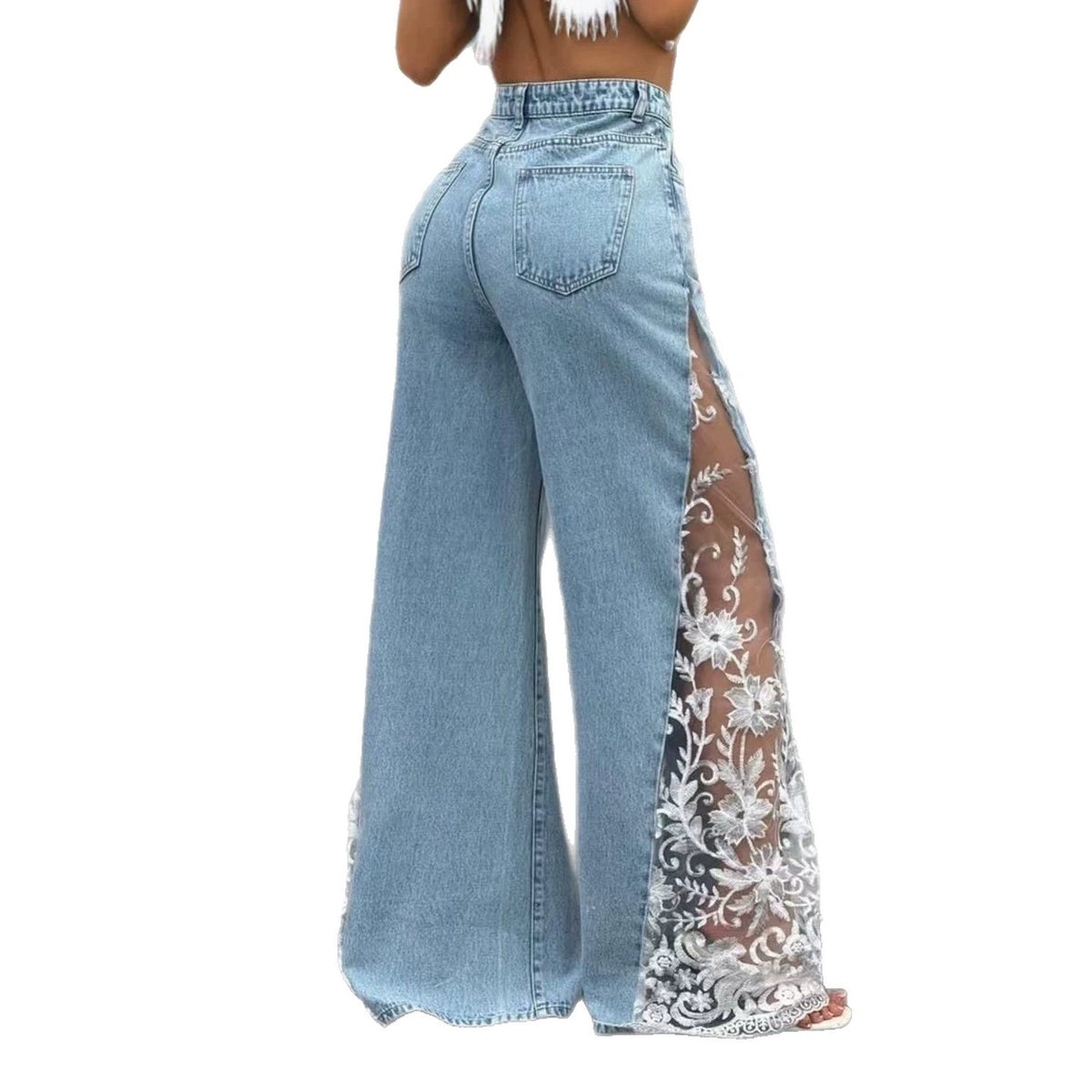 Fashion High Waist Loose Dumped Denim Trousers