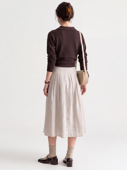 Women's High-Waisted Linen A-Line Pleated Skirt