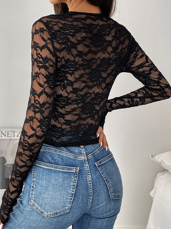 Womens Slim Fit Lace Long Sleeve Top