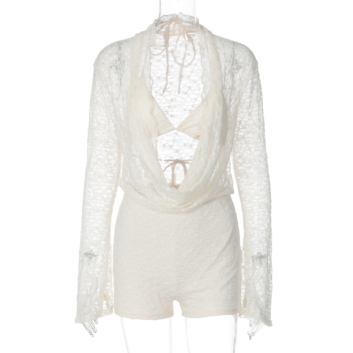 Womens Lace Long Sleeve Jumpsuit with Lingerie