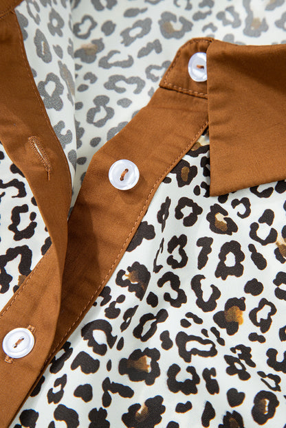Plus size mini-jurk met knoopsluiting V-hals luipaard of bloemenprint losse pasvorm