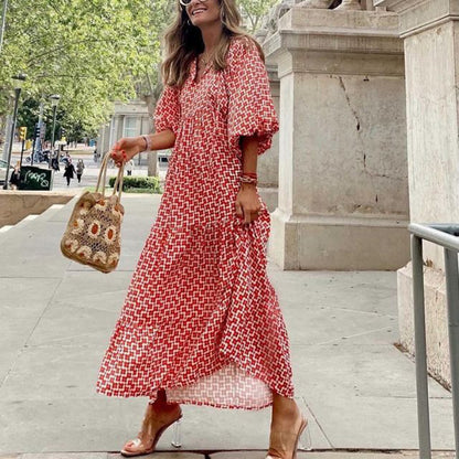 Geometric Collage Puff Sleeve Dress