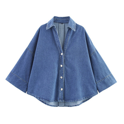 Wide Sleeve Denim Shirt and Pleated Pants
