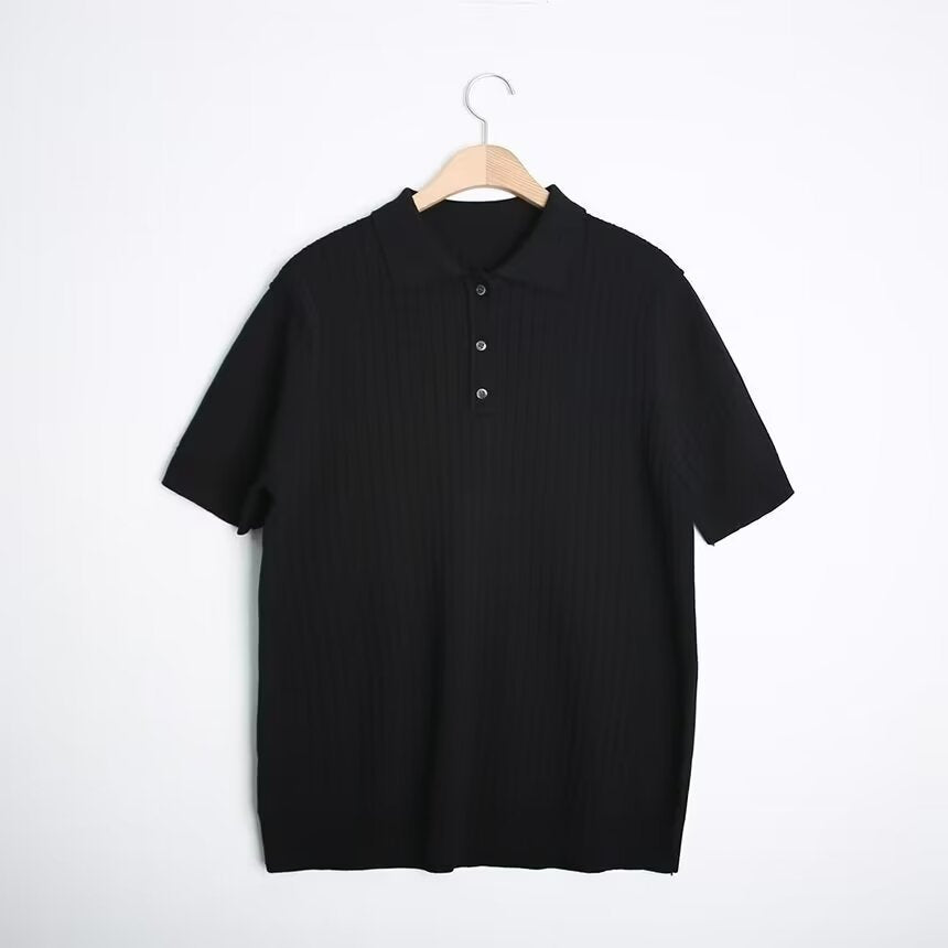 Fashion Casual Lapel Pure Color Polo Shirt Casual Knitted Short-Sleeved Men's Summer New Breathable Trendy Men's T-Shirt