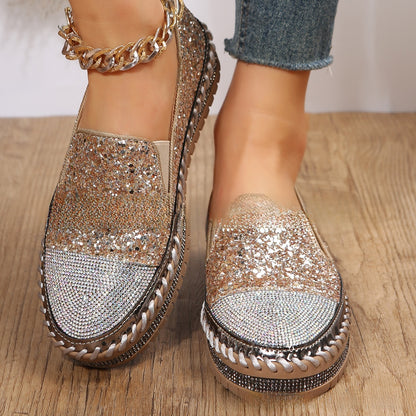 Women's Casual Rhinestone Loafers with Thick Sole