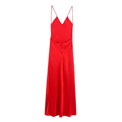 Silk textured lingerie style backless camisole dress