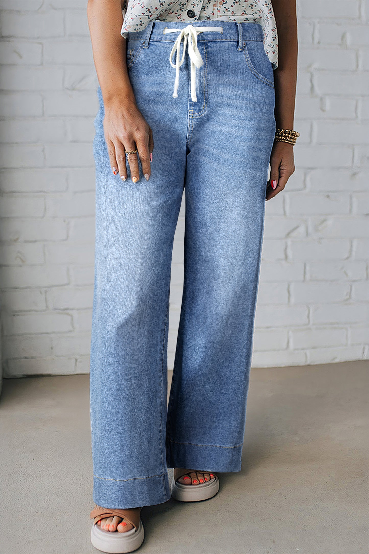 Jeans met acid wash-effect en vetersluiting plus size