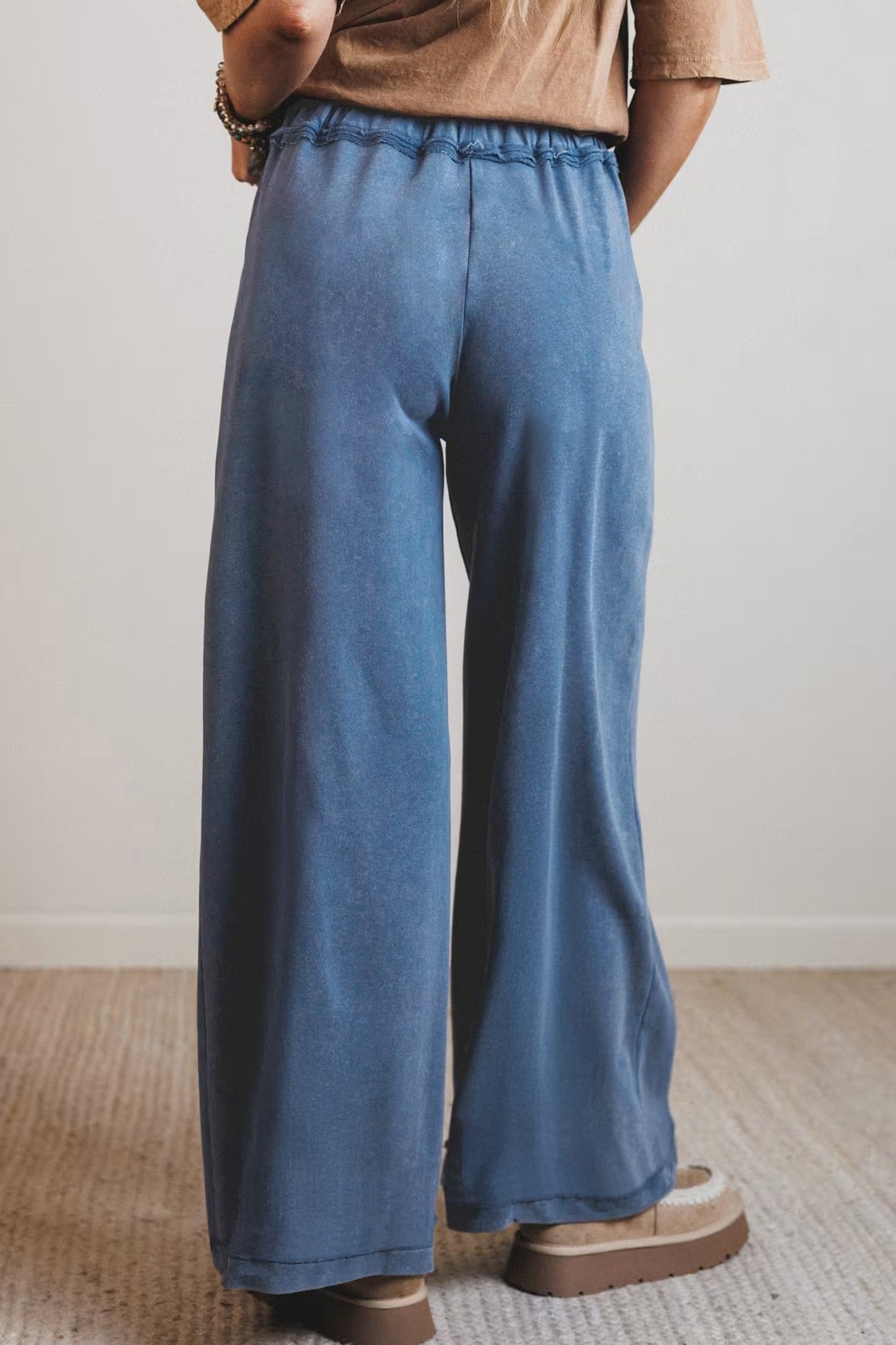 Mineral Wash Retro Westernbroek met trekkoord hoge taille en wijde pijpen