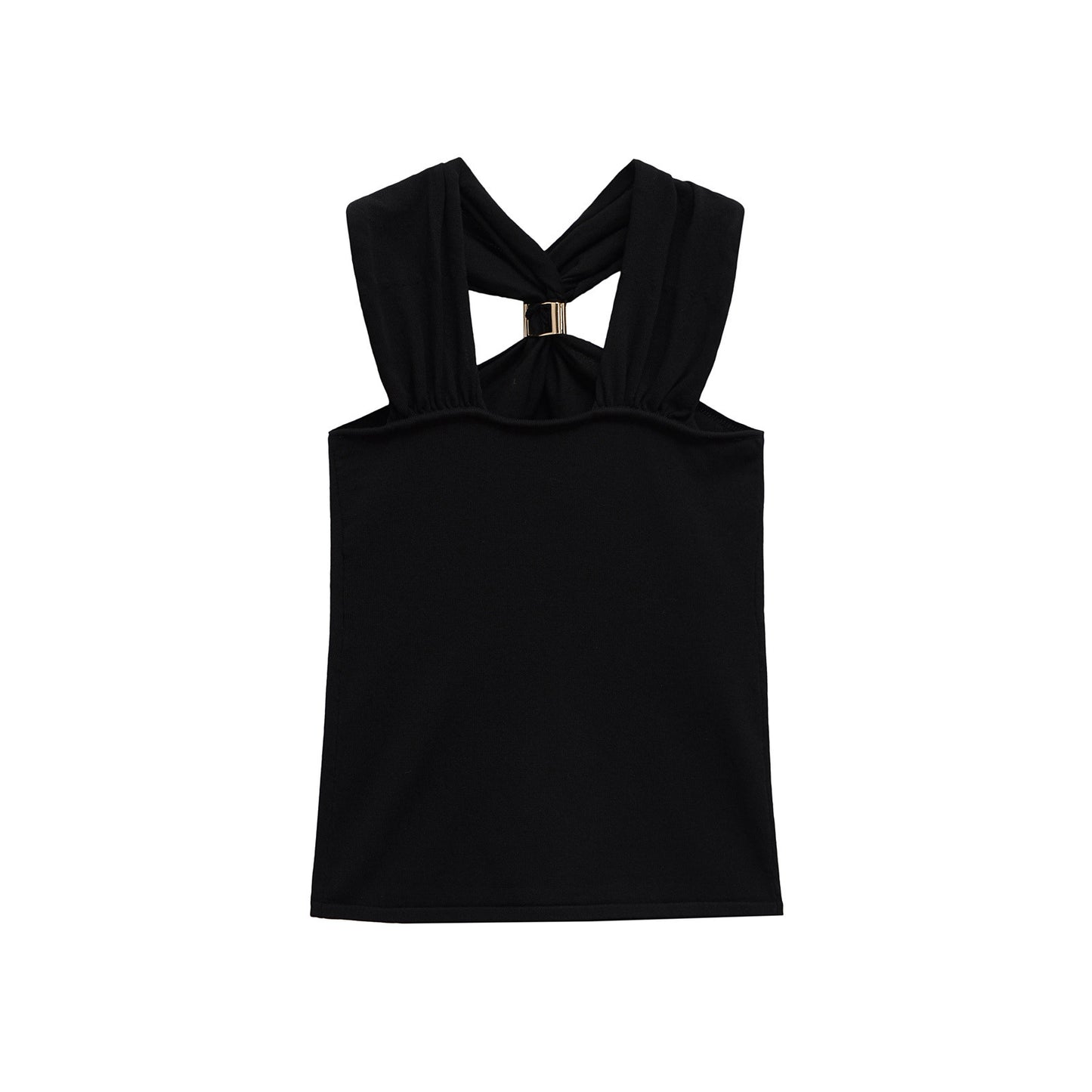 Gold inlaid knitted halter top with camisole, women's top
