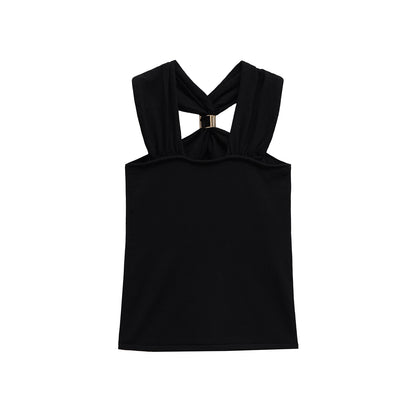 Gold inlaid knitted halter top with camisole, women's top
