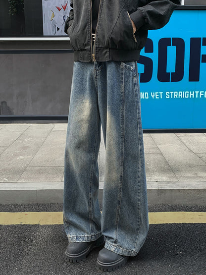 Vintage Blue American-Style Curved Jeans for Men