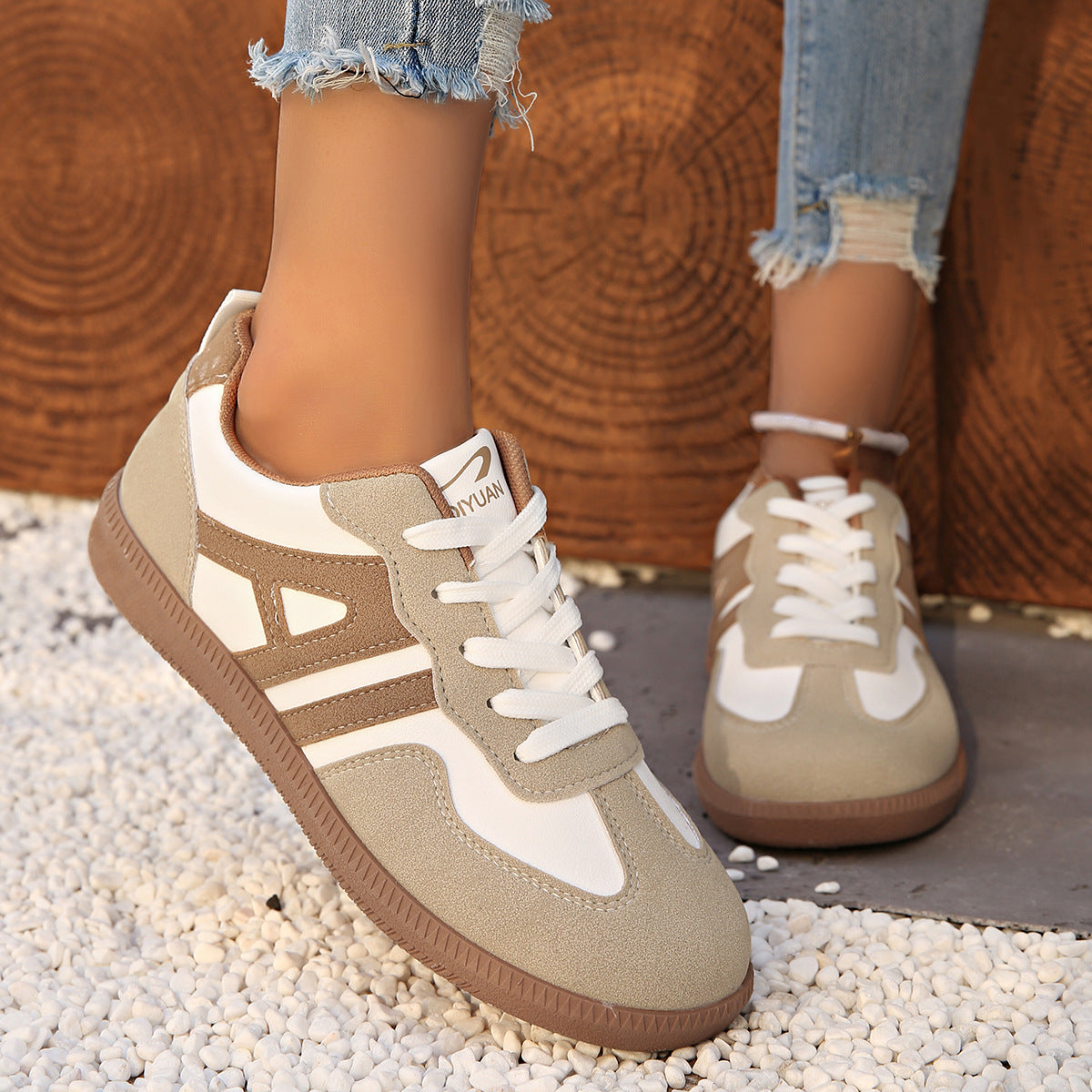 Retro Color Block Lace Up Jogging Shoes