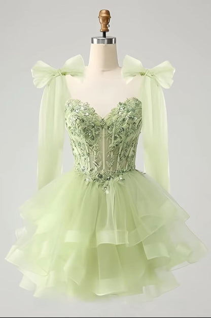 French mint green short evening dress