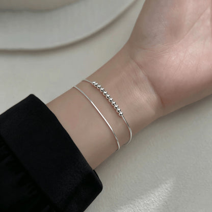 Double Layer Snake Bone Chain Silver Bead Bracelet