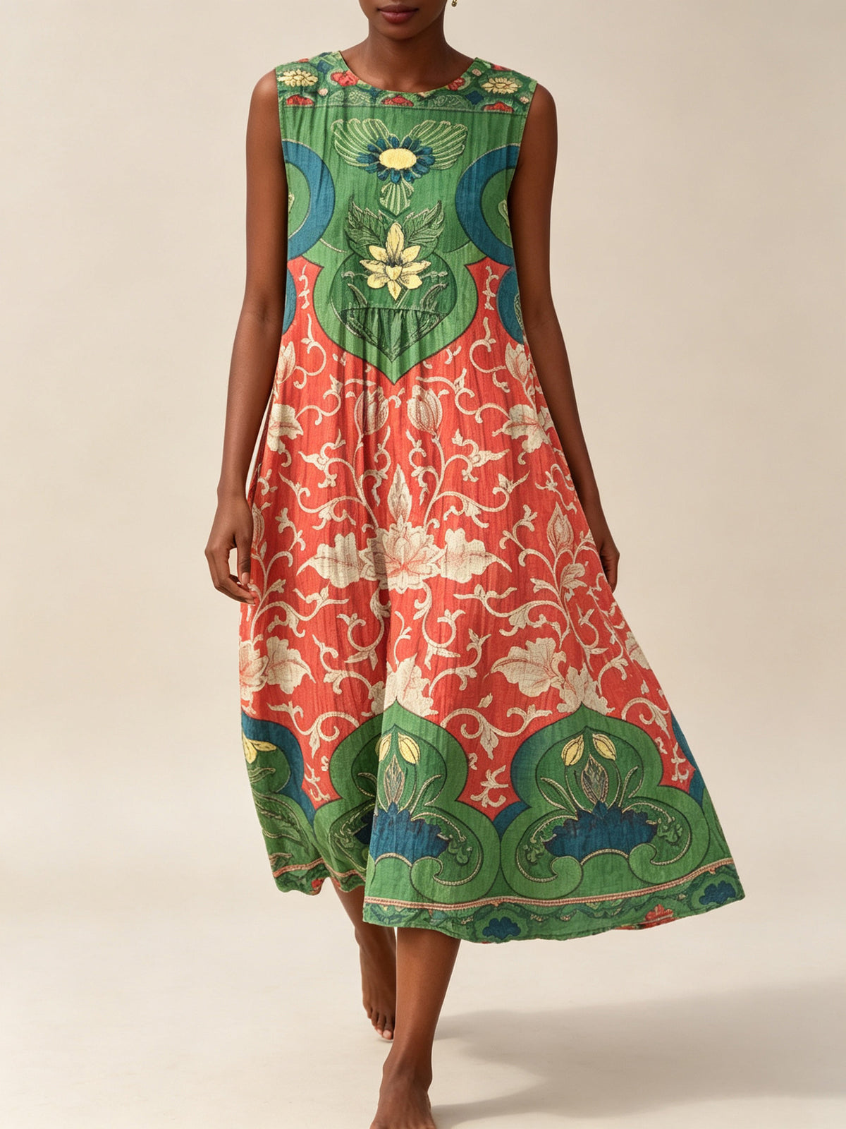 Sleeveless Printed Elegant Long Dress