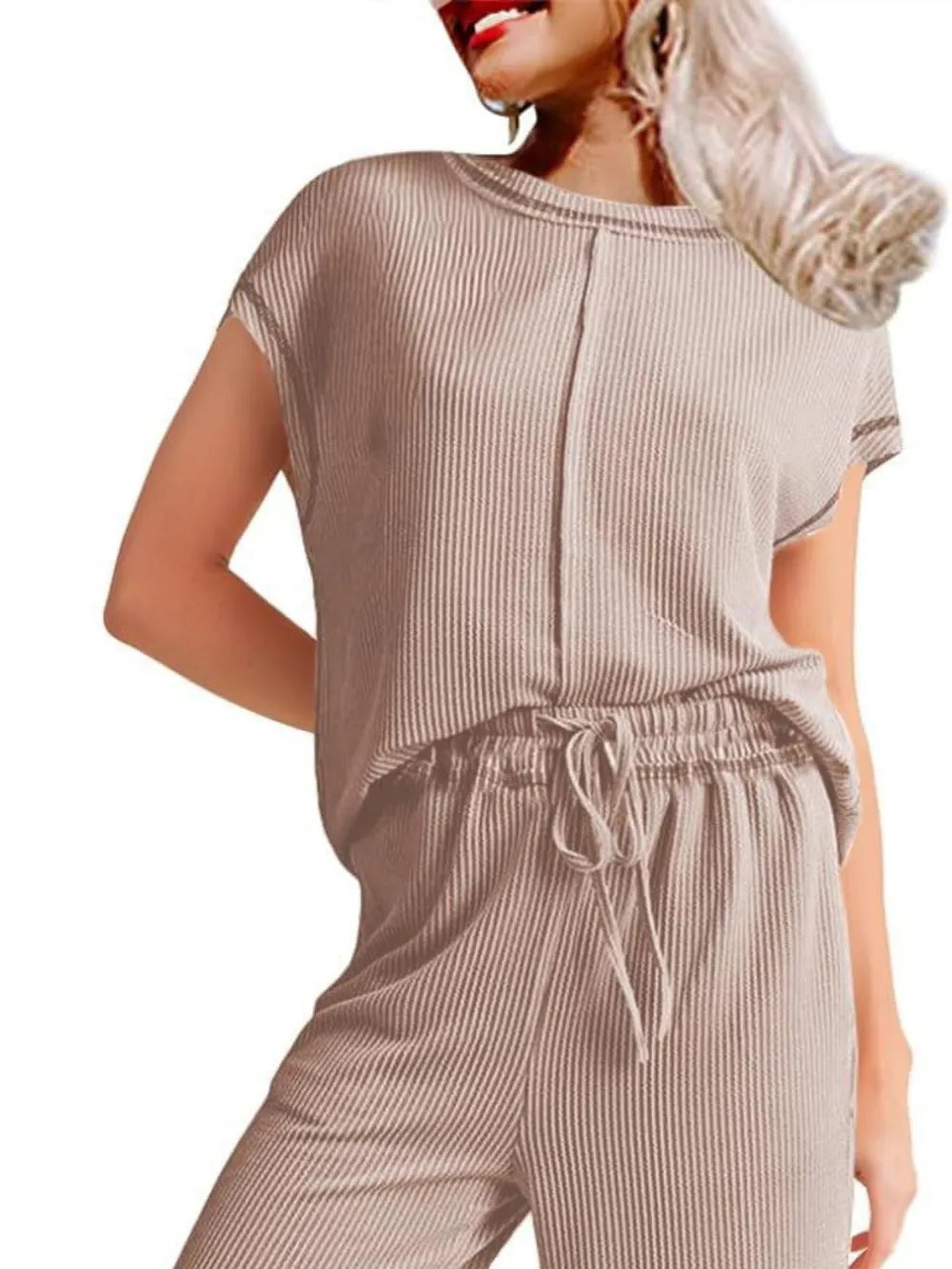 Ribbed Exposed Seam Top and Pants Set