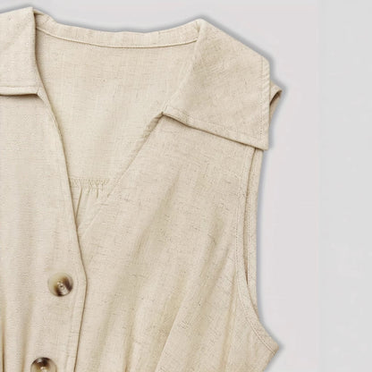 V-neck sleeveless breasted waistband A hem shirt dress for women
